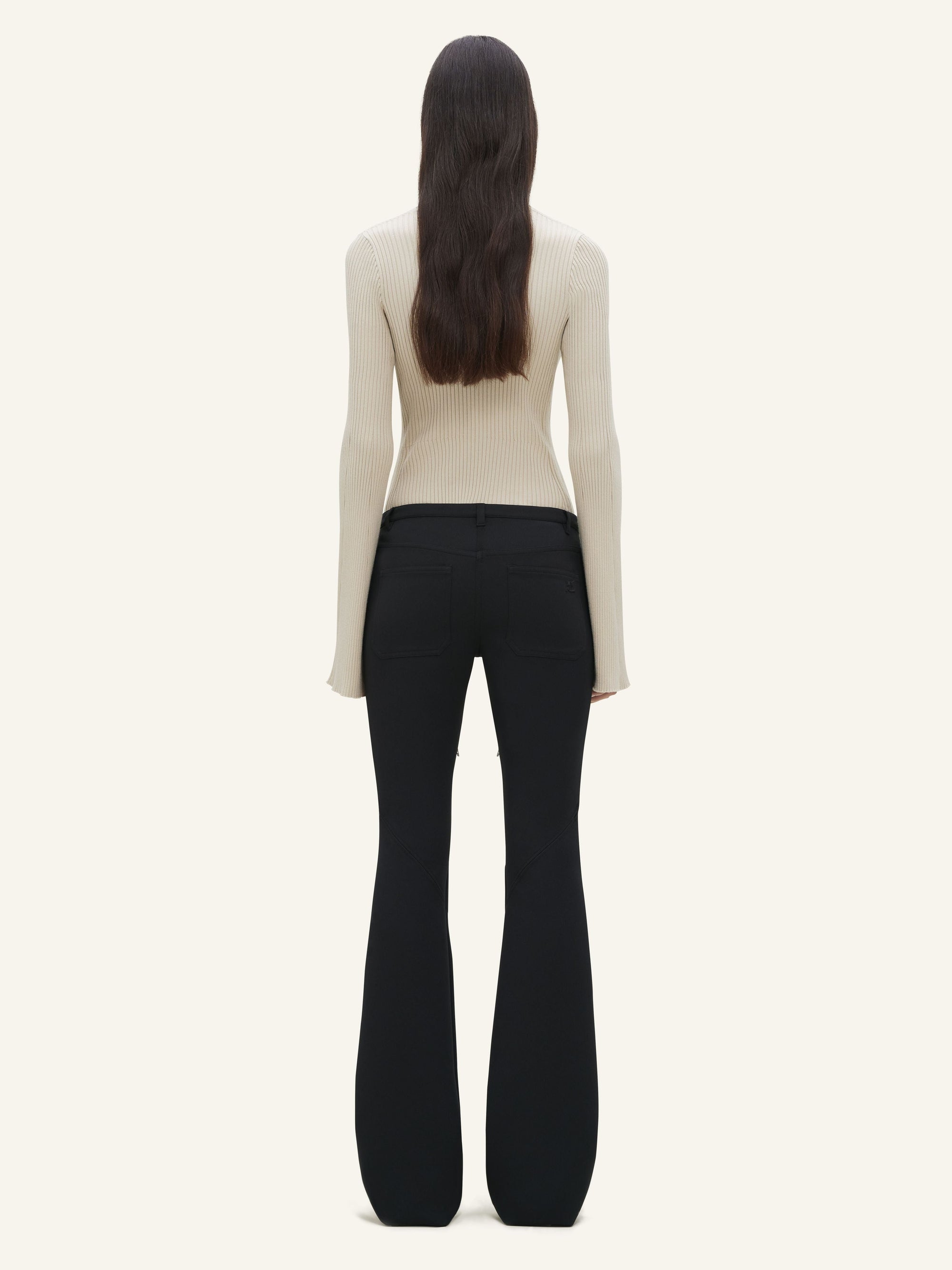 V neck rib knit Bodysuit - Sand