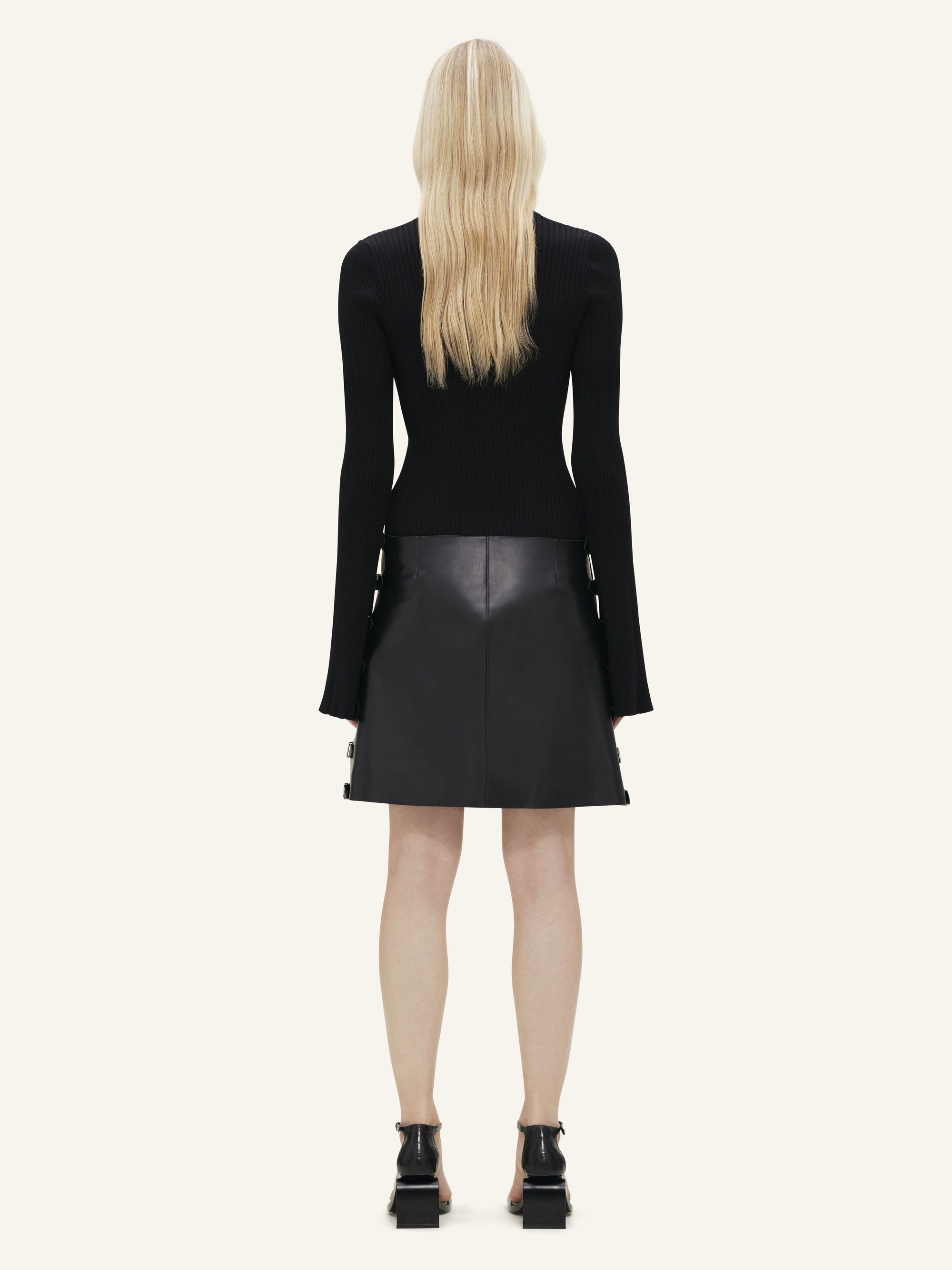 V neck rib knit Bodysuit - Black