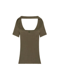 Hyperbole ss rib knit Sweater - Camouflage Green