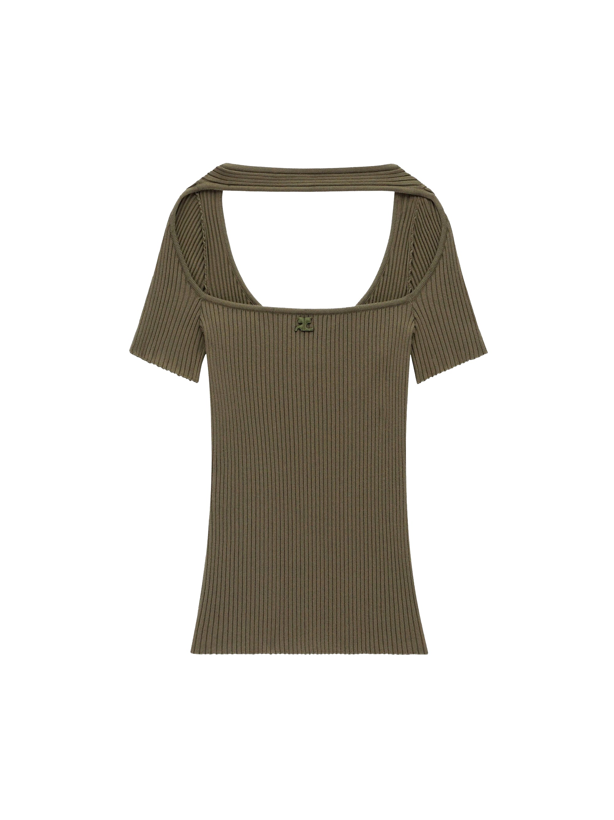 Hyperbole ss rib knit Sweater - Camouflage Green