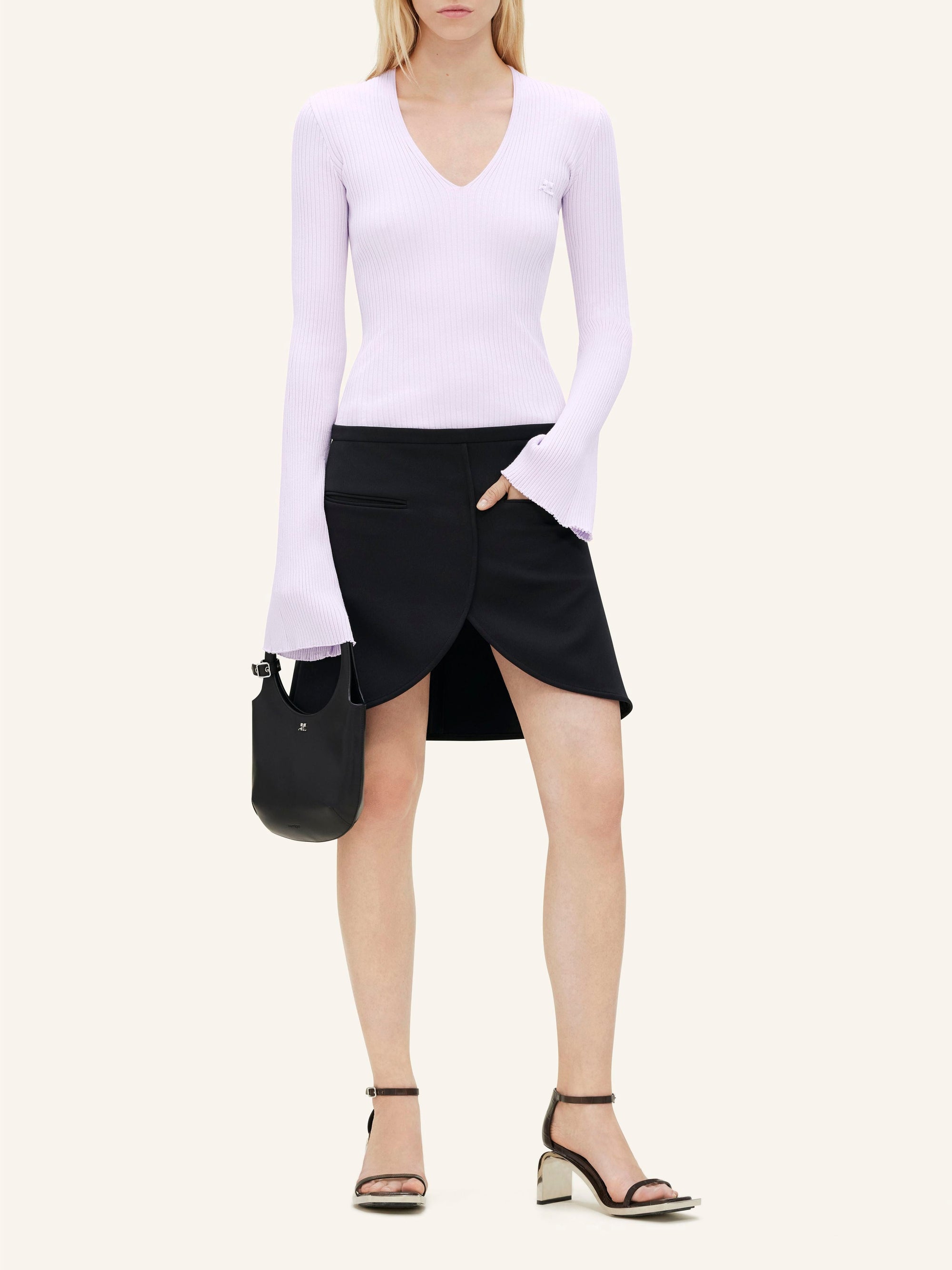 V neck rib knit Sweater - Mist