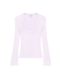 V neck rib knit Sweater - Mist