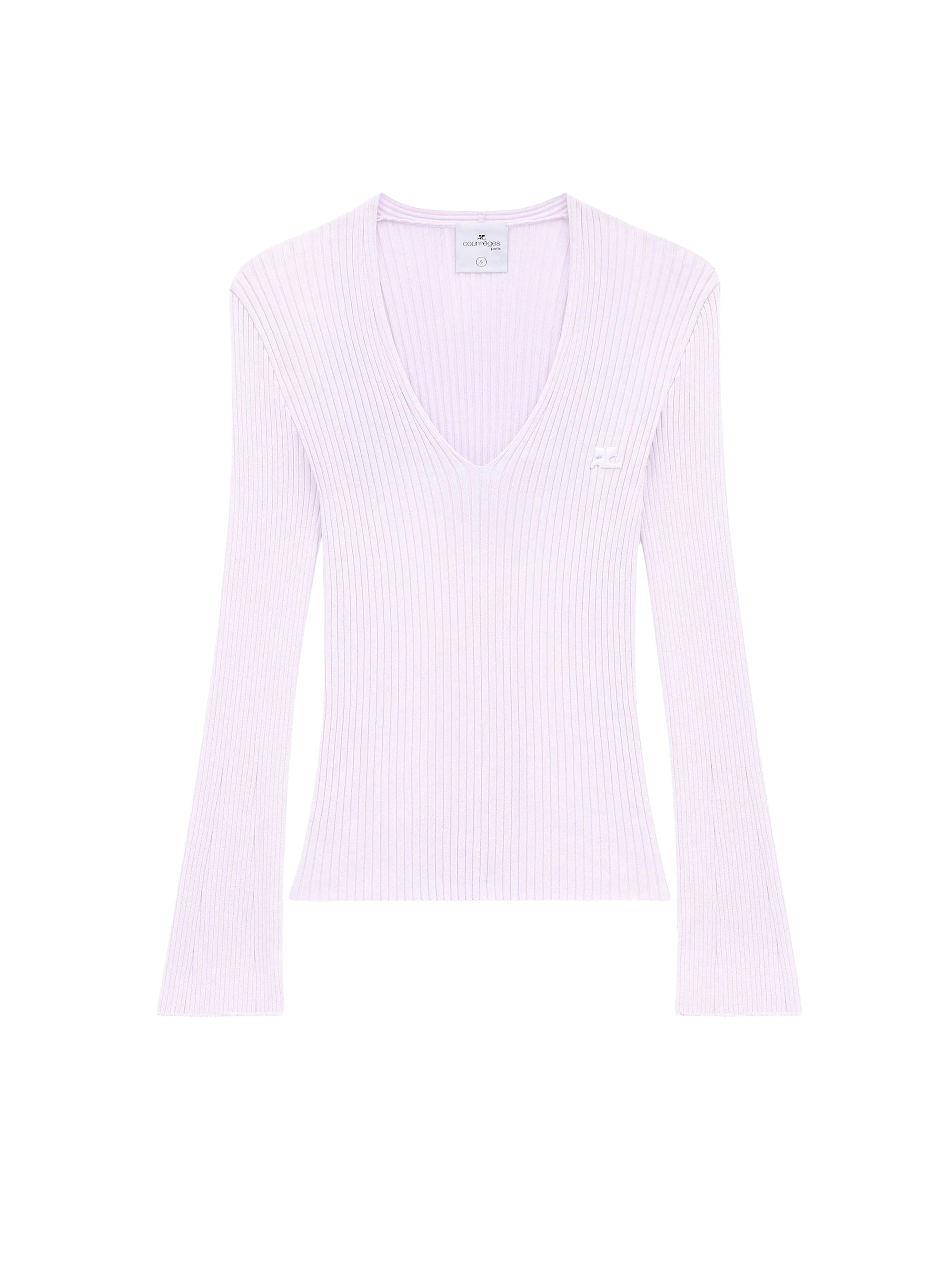 V neck rib knit Sweater - Mist