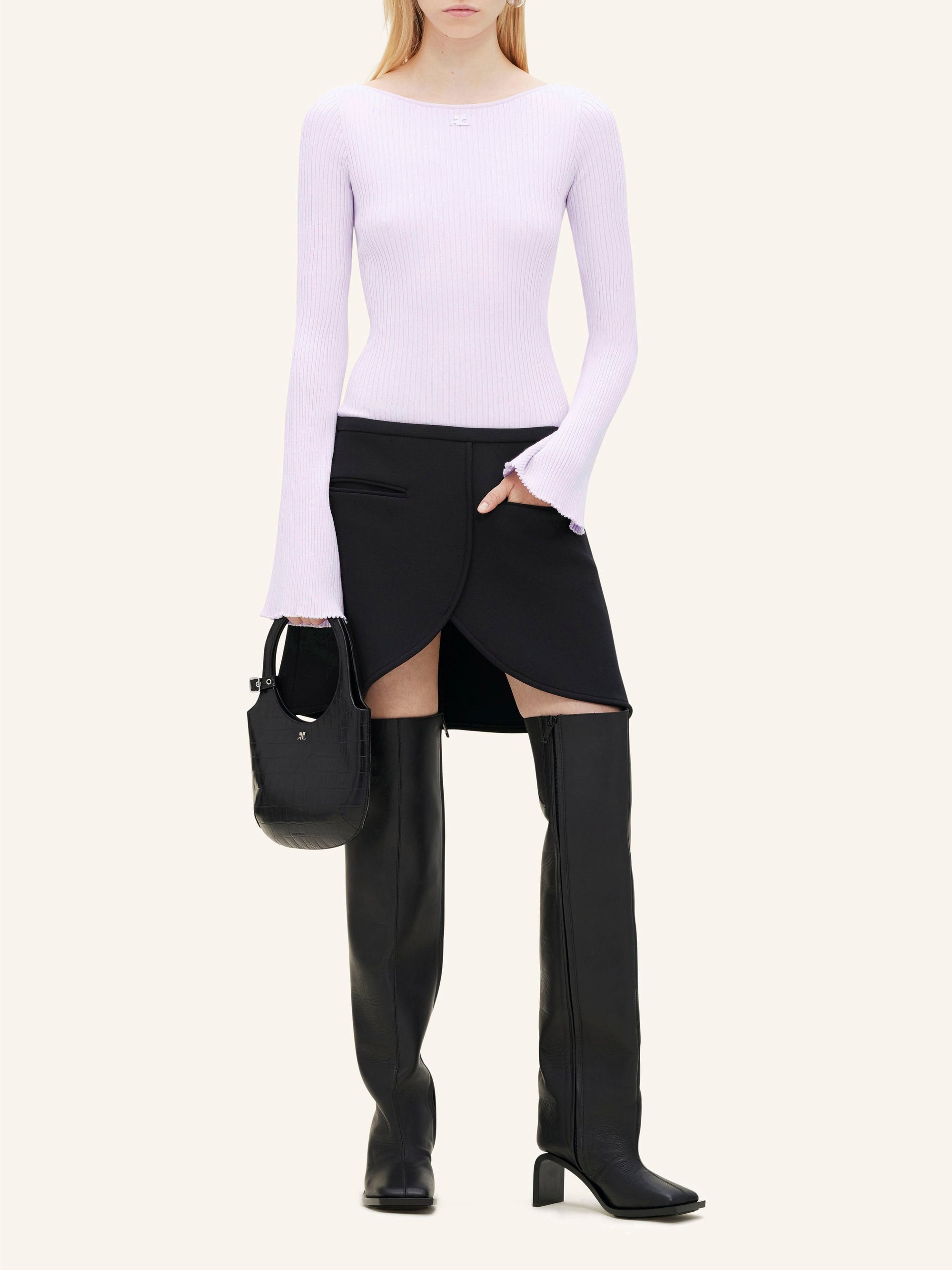 Boat neck rib knit Sweater - Mist