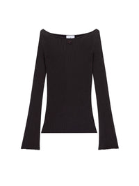 Boat neck rib knit Sweater - Mud Brown
