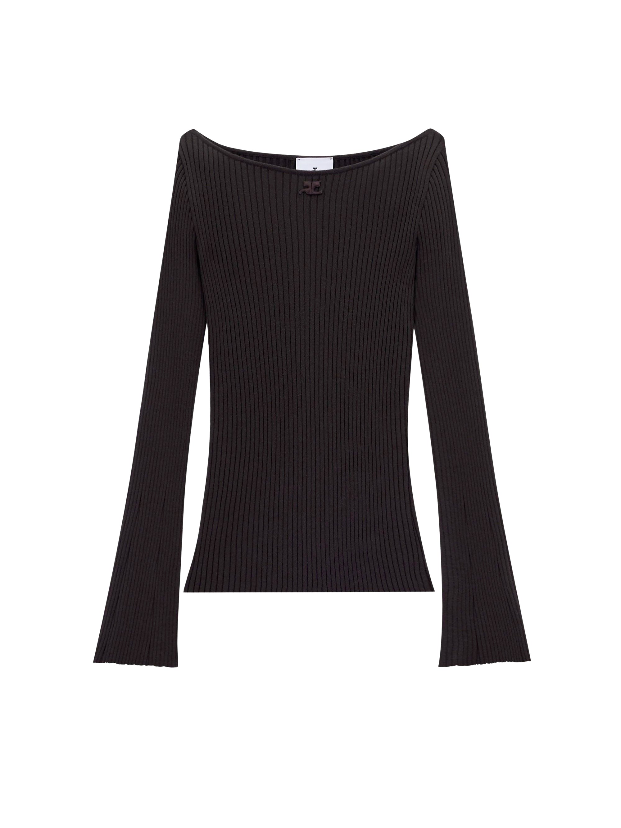 Boat neck rib knit Sweater - Mud Brown
