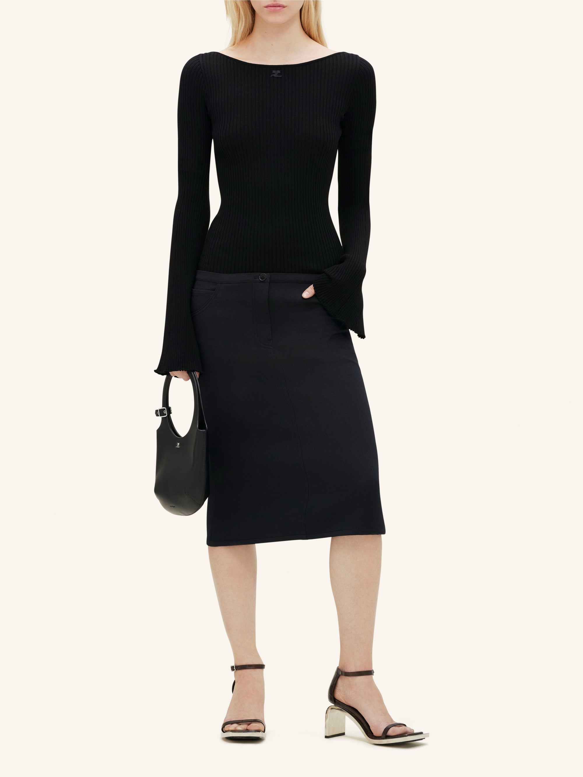 Boat neck rib knit Sweater - Black