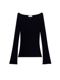 Boat neck rib knit Sweater - Black