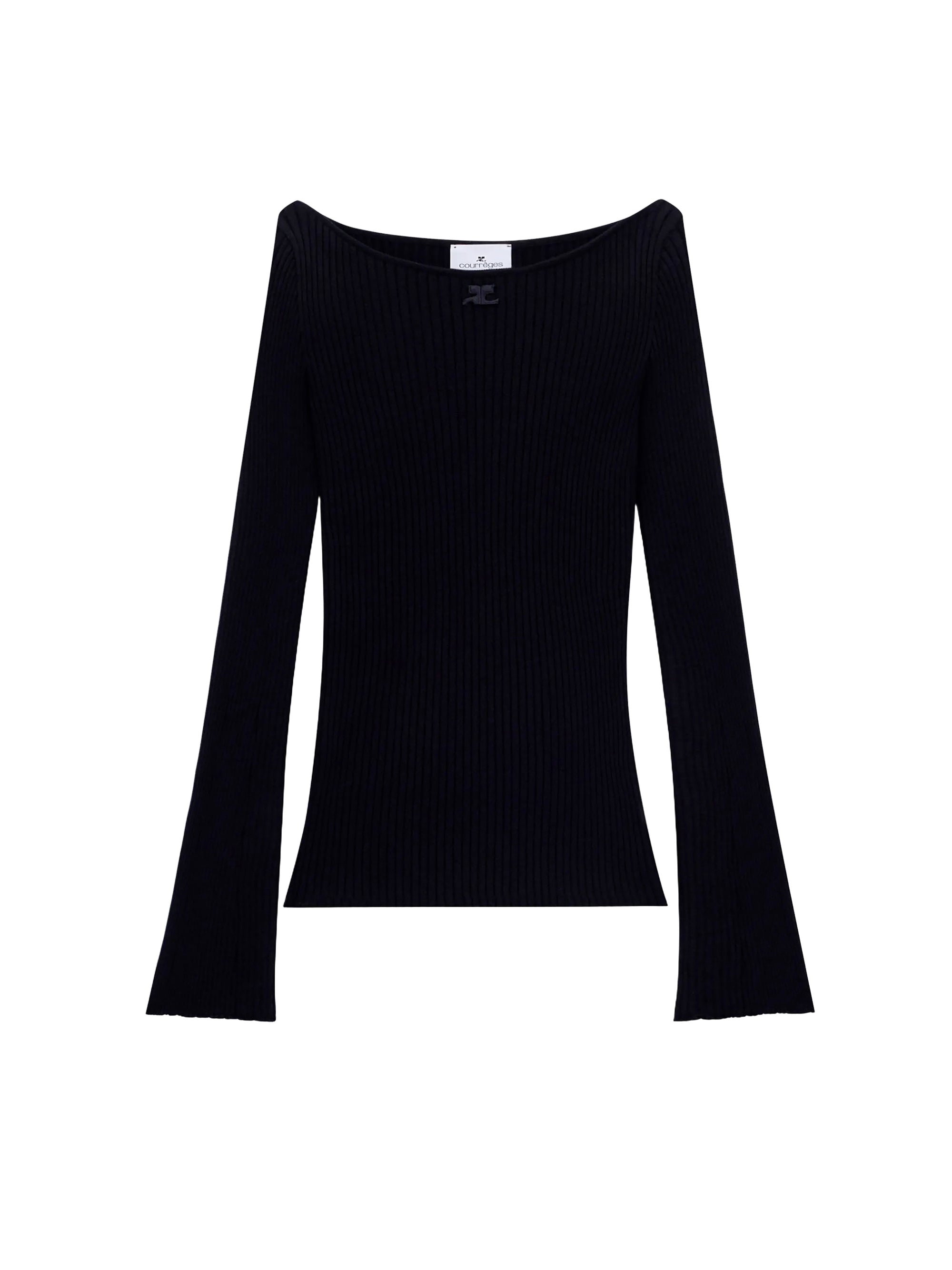 Boat neck rib knit Sweater - Black