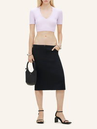 V neck rib knit cropped Sweater - Mist