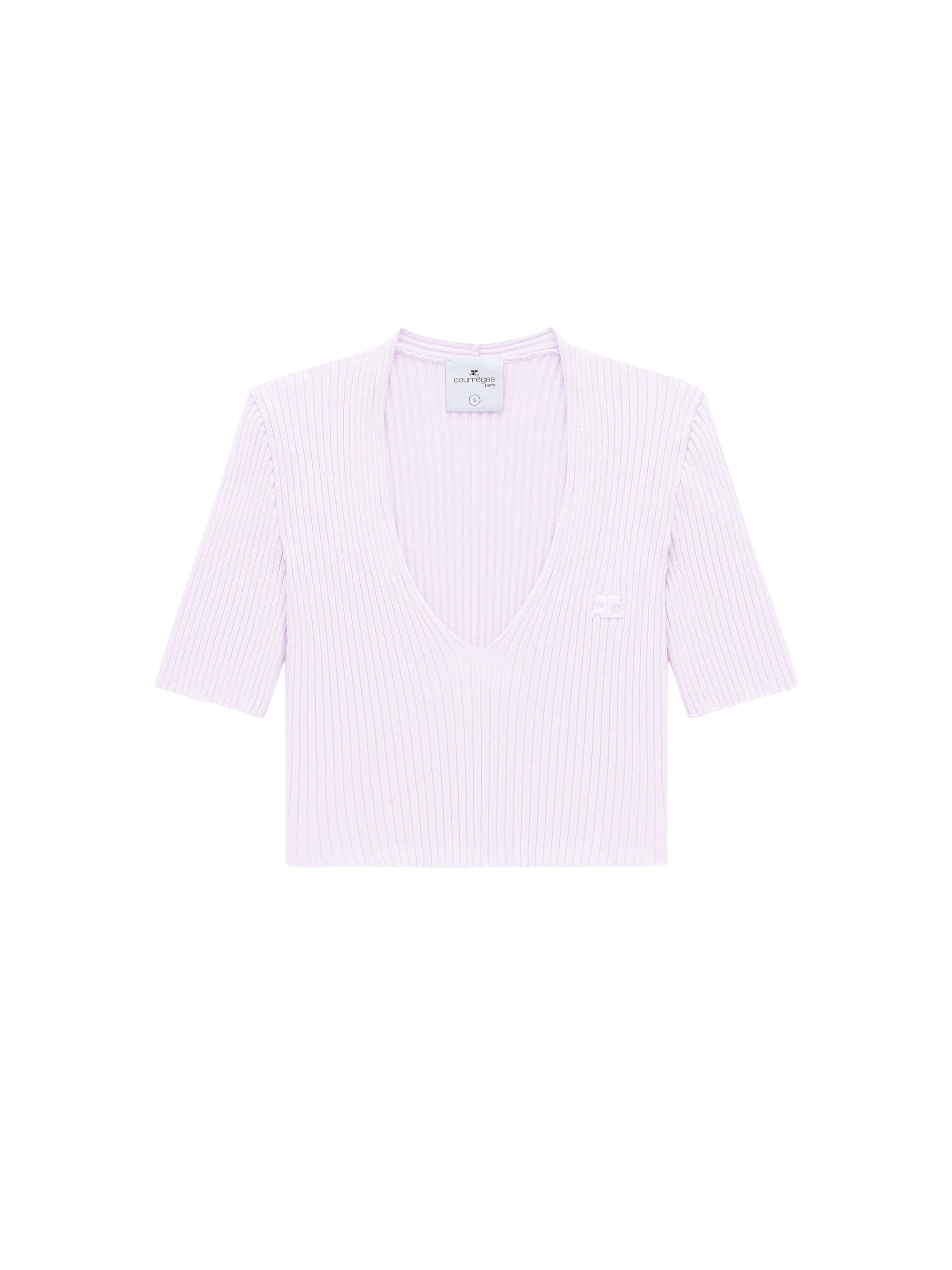 V neck rib knit cropped Sweater - Mist