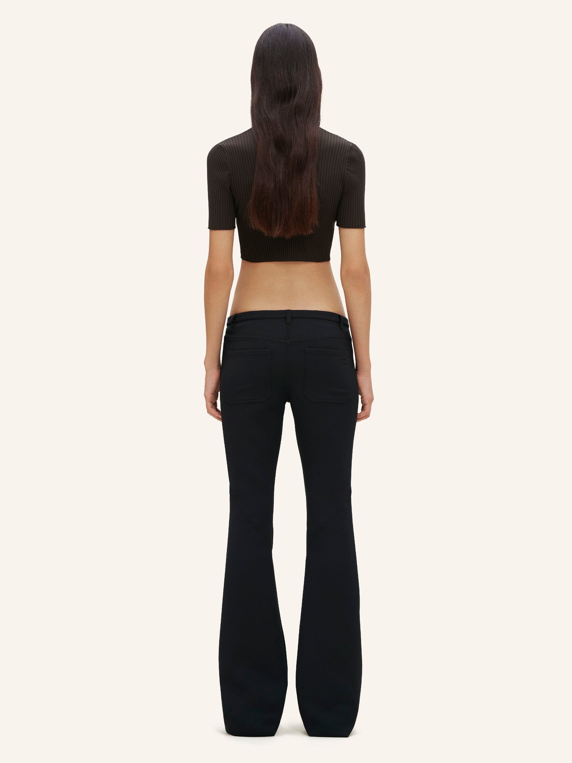 V neck rib knit cropped Sweater - Mud Brown