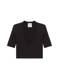 Iconic cropped knit V-neck Sweater - Mud Brown