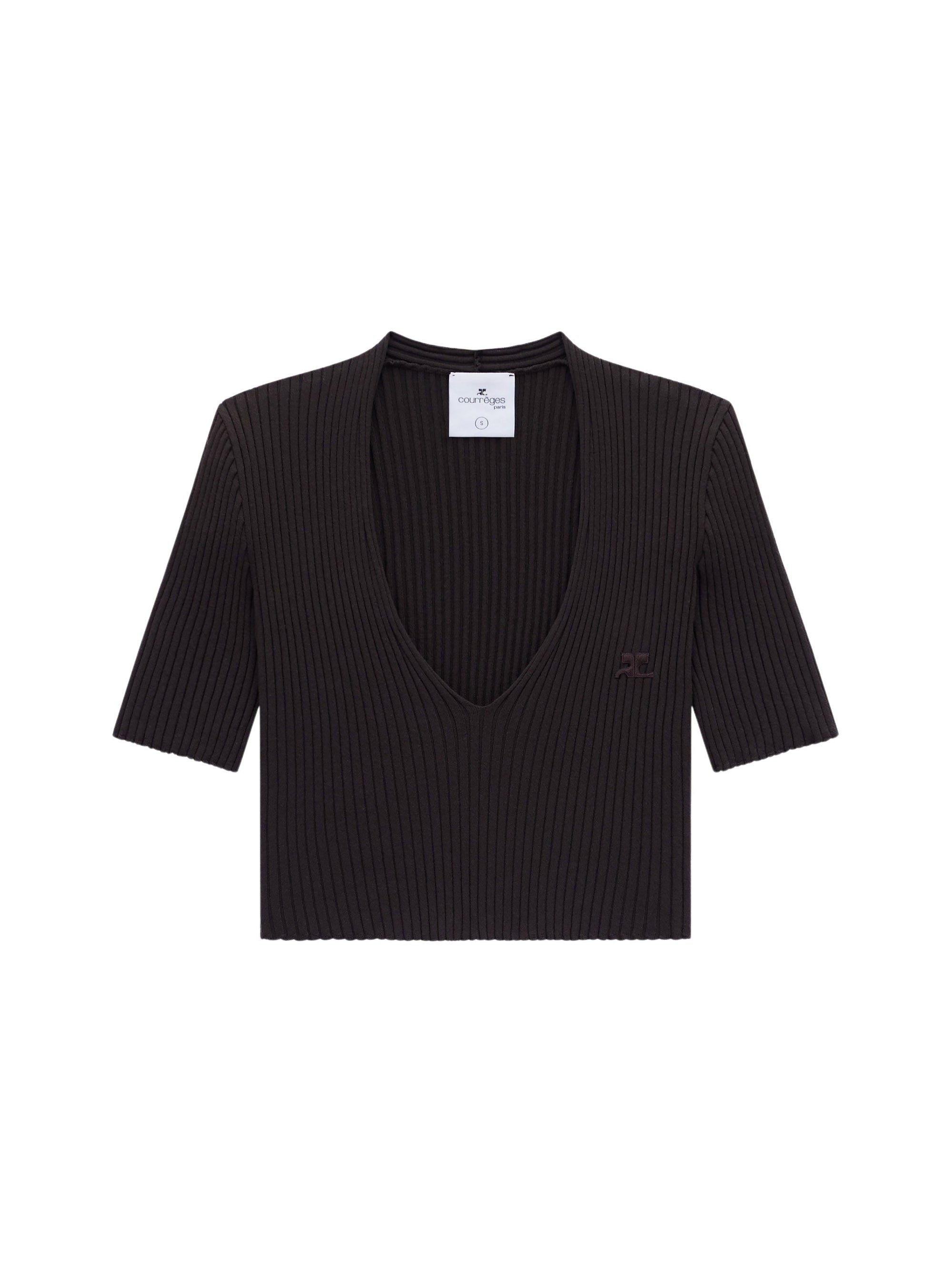 Iconic cropped knit V-neck Sweater - Mud Brown