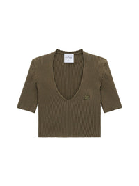 Iconic cropped knit V-neck Sweater - Camouflage Green