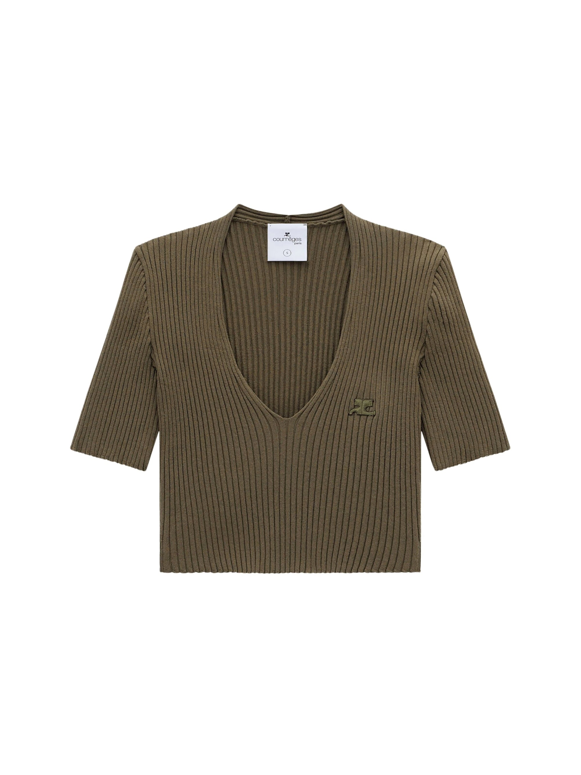 Iconic cropped knit V-neck Sweater - Camouflage Green