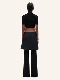 V neck rib knit cropped Sweater - Black