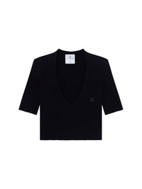 Iconic cropped knit V-neck Sweater - Black