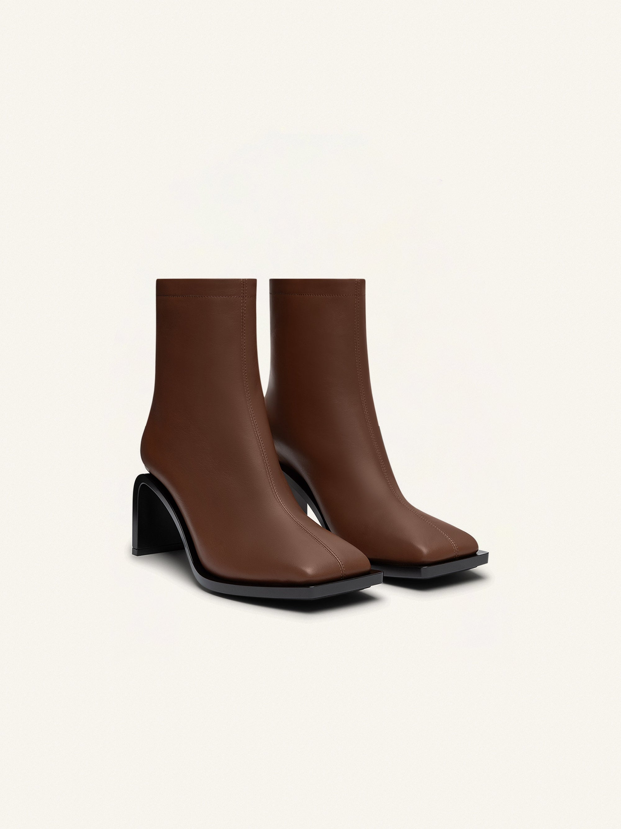 Stream zipped leather ankle Boots - Acajou