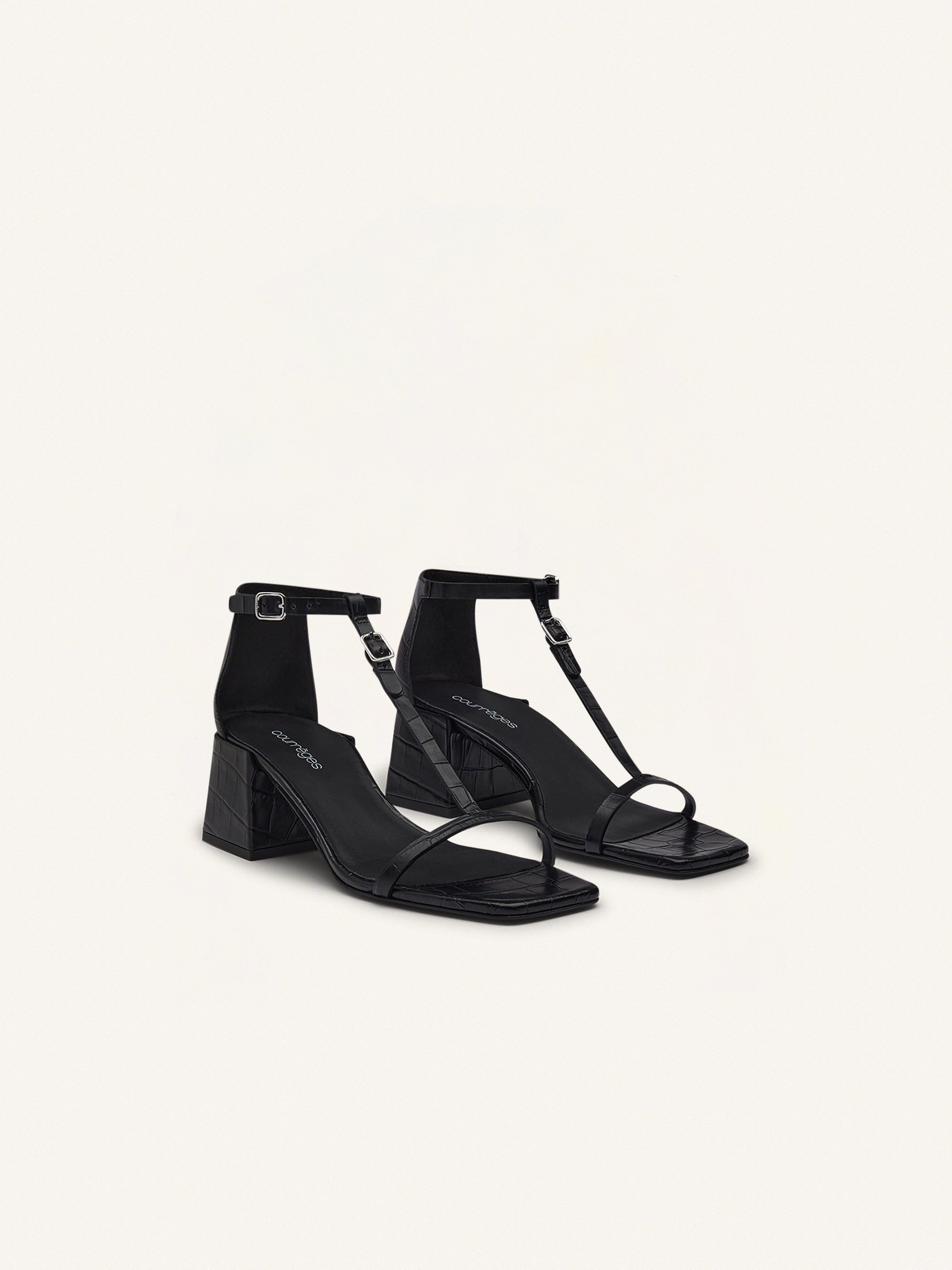 Croco effect Sandals - Black