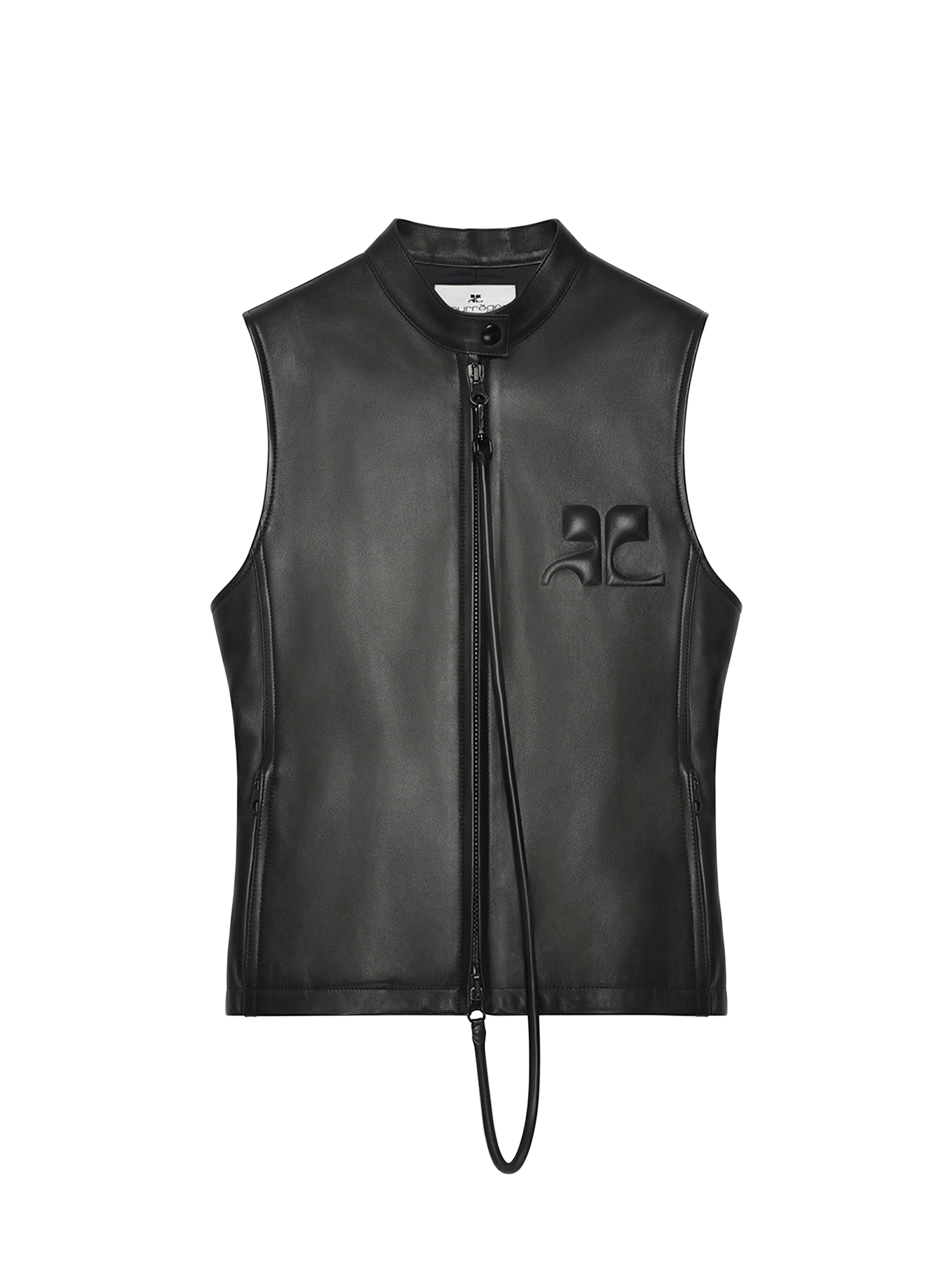 City shadow leather Vest - Black