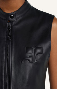 City shadow leather Vest - Black