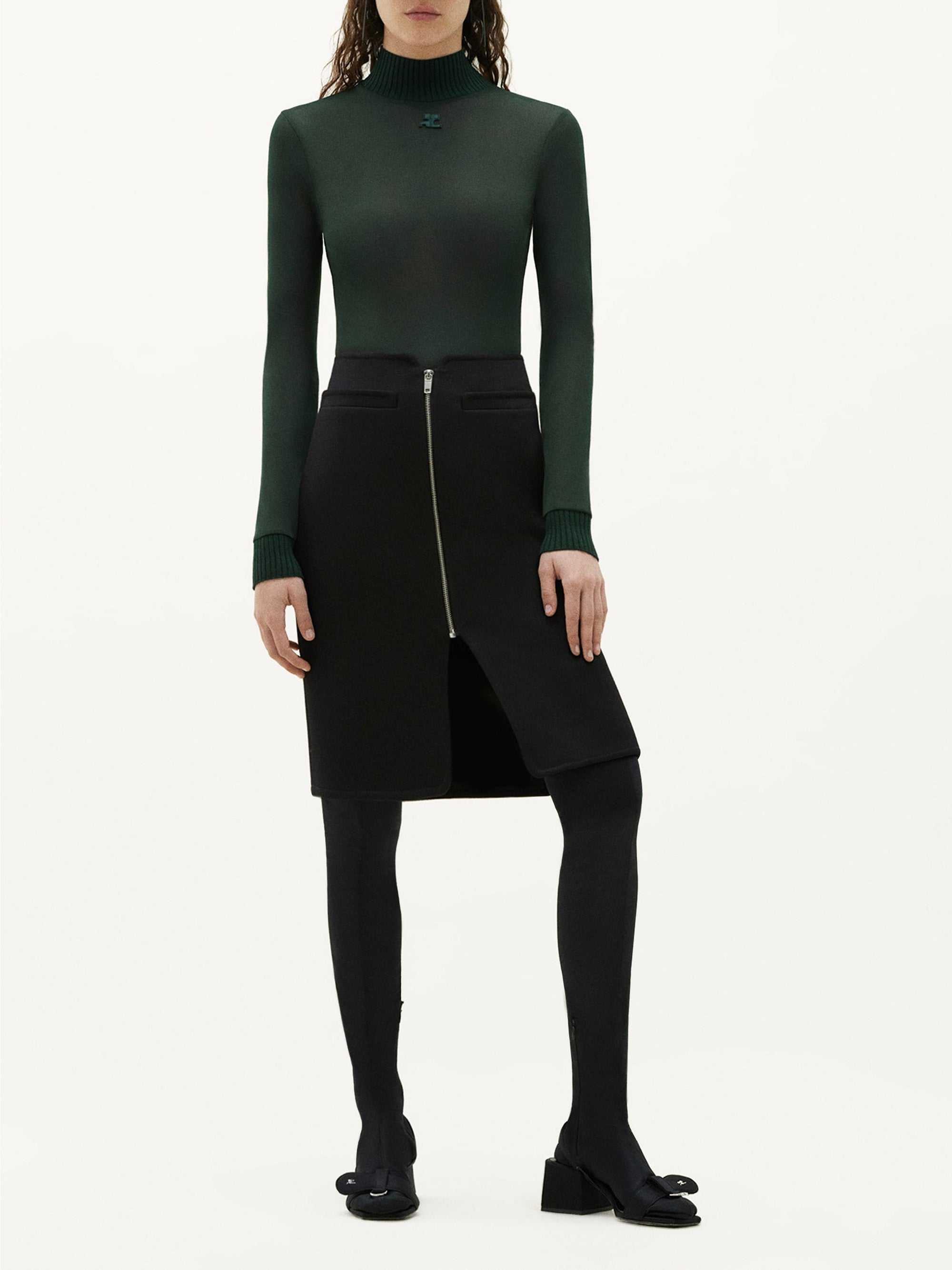 Long swallow wool Skirt - Black