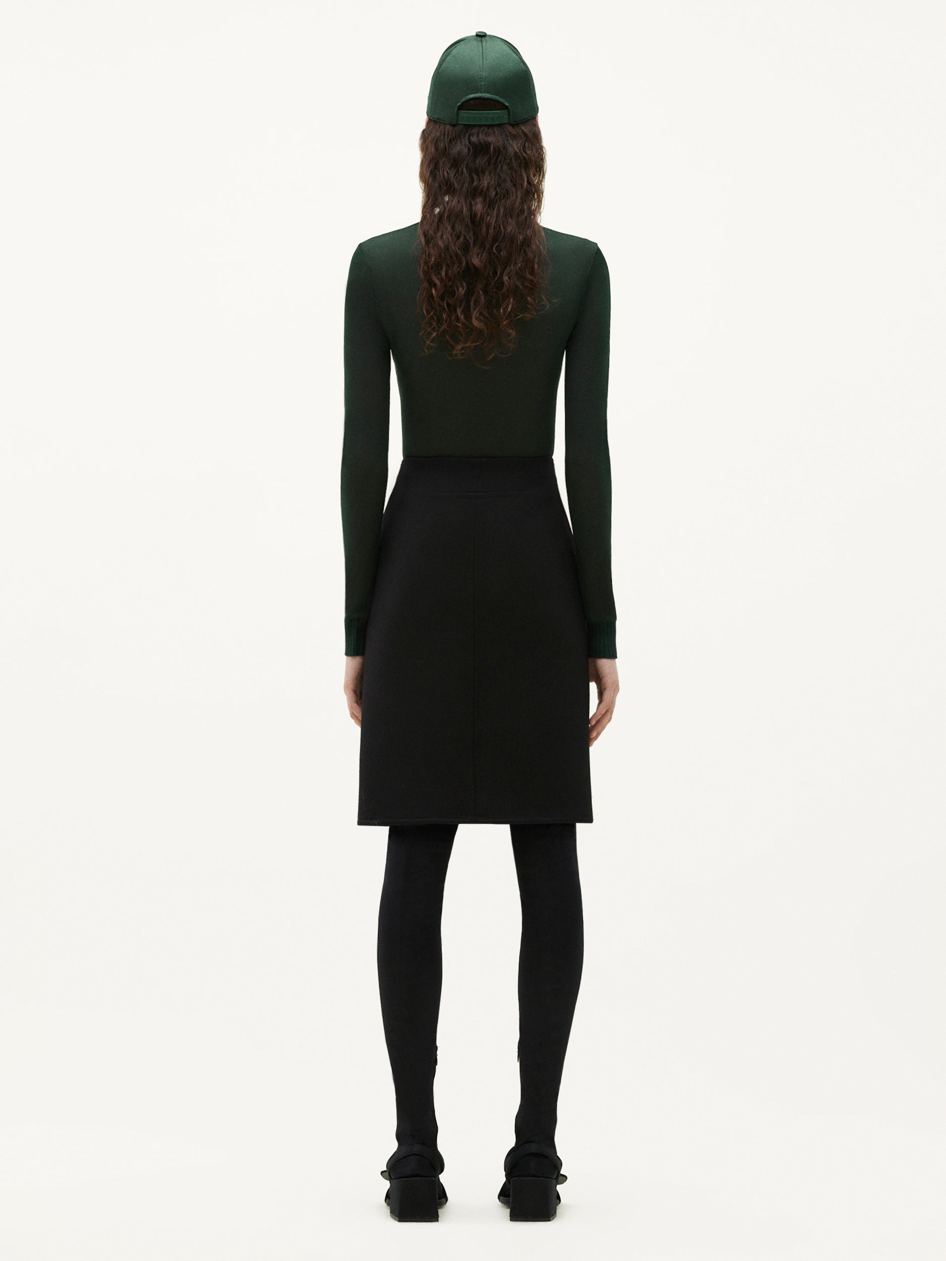 Swallow zip heritage crepe wool long Skirt - Black