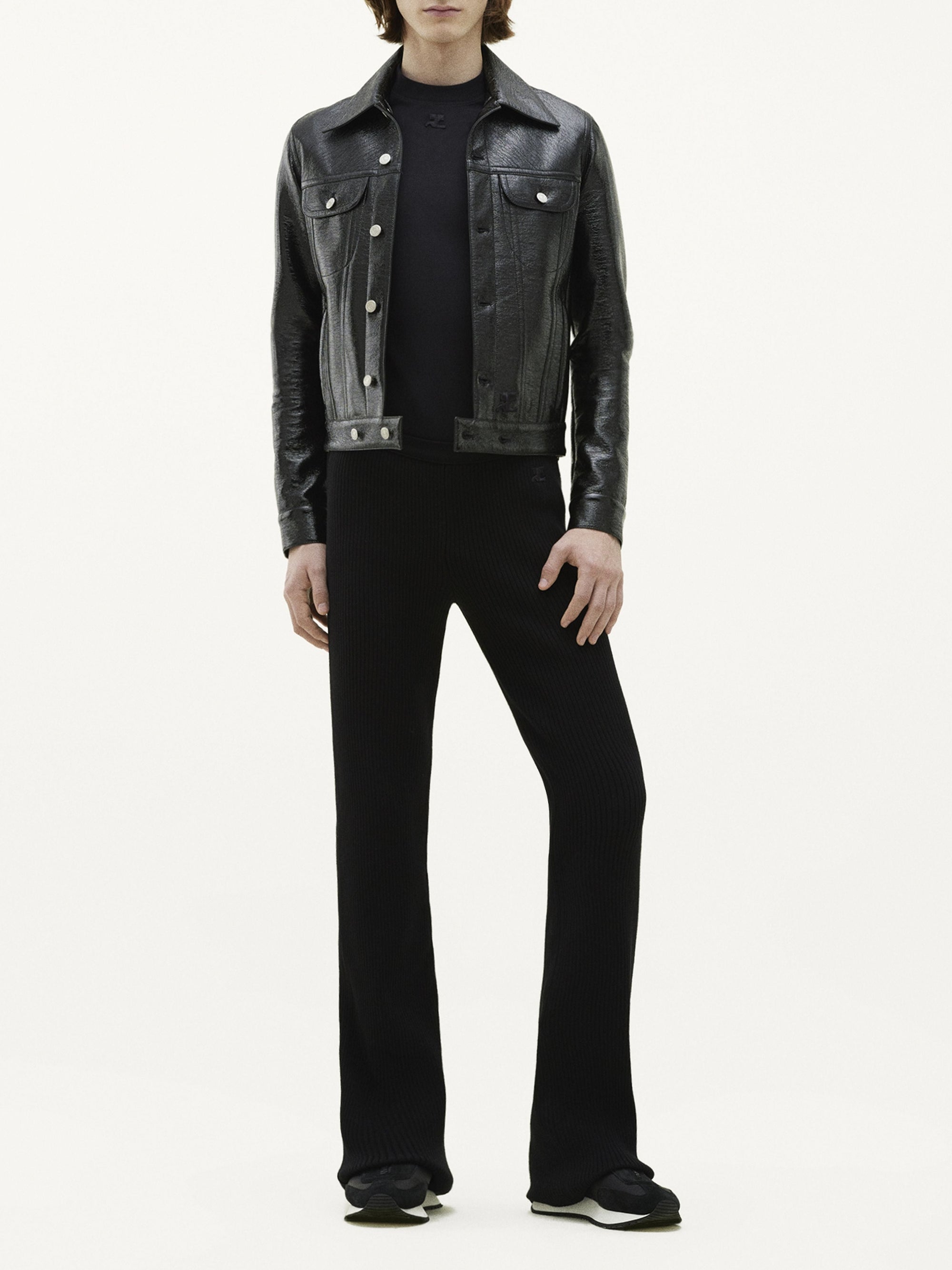 V trucker vinyl Jacket - Black