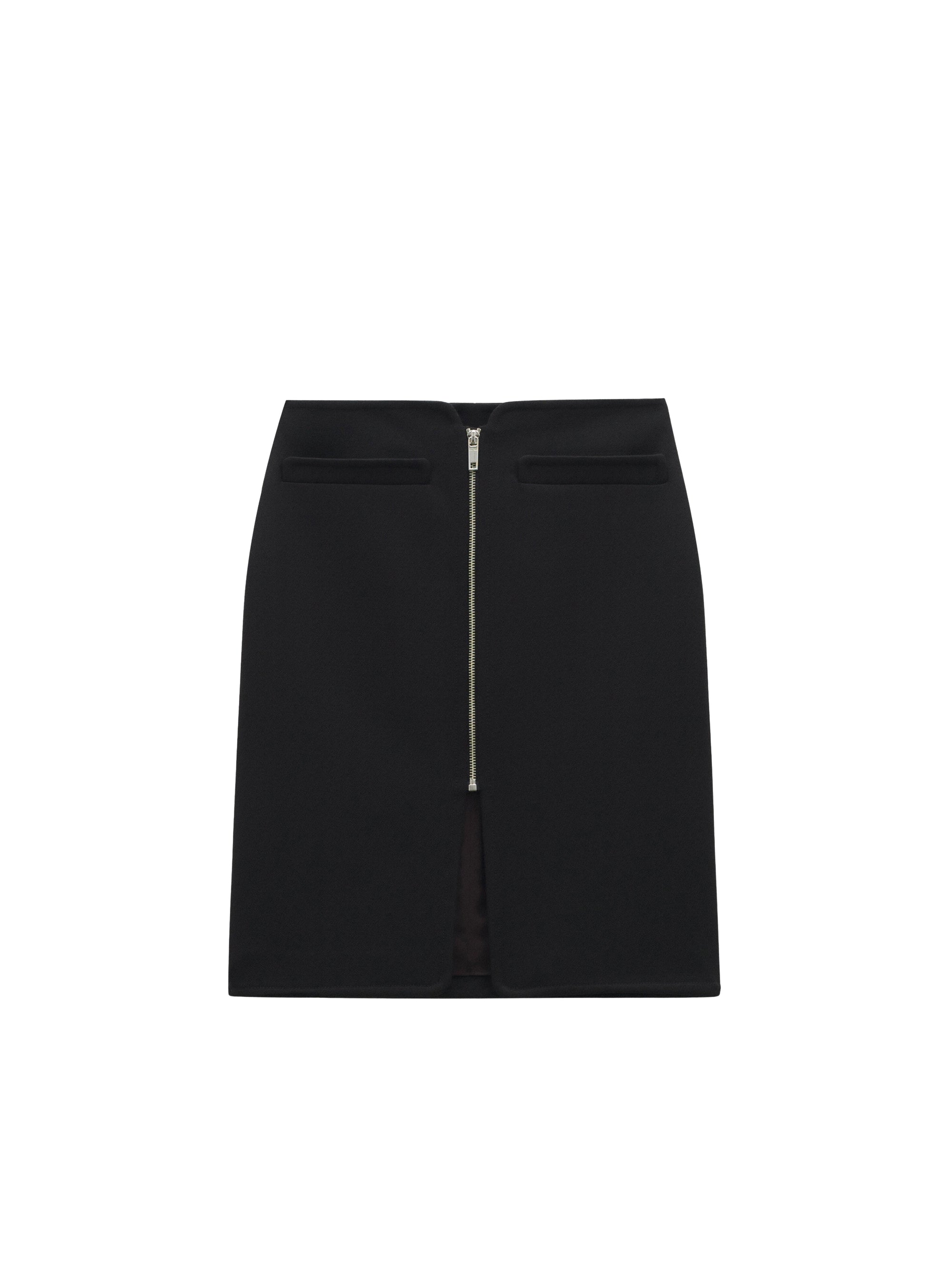Swallow zip heritage crepe wool long Skirt - Black