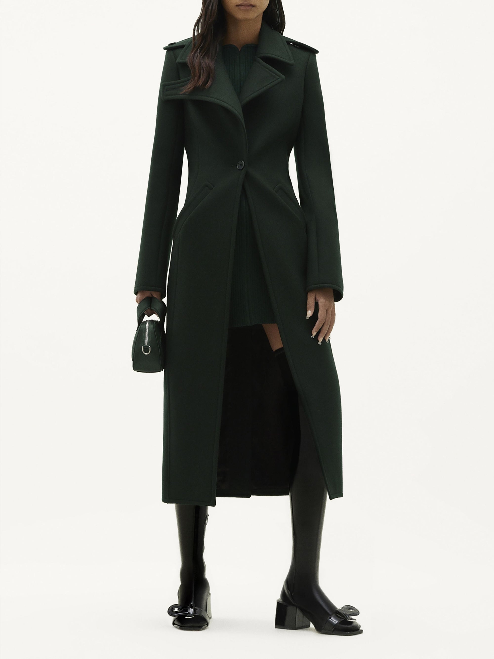 Belted wool Coat - Green