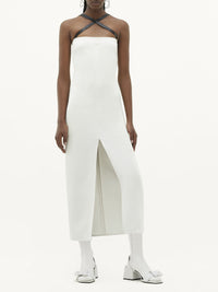 Cross double crepe long Dress - White