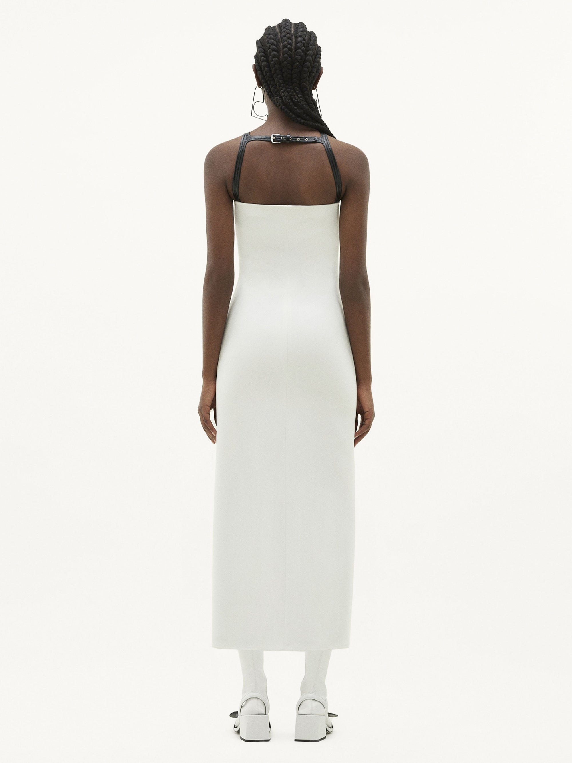 Cross double crepe long Dress - White