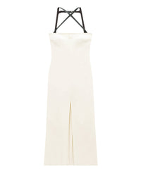 Cross double crepe long Dress - White