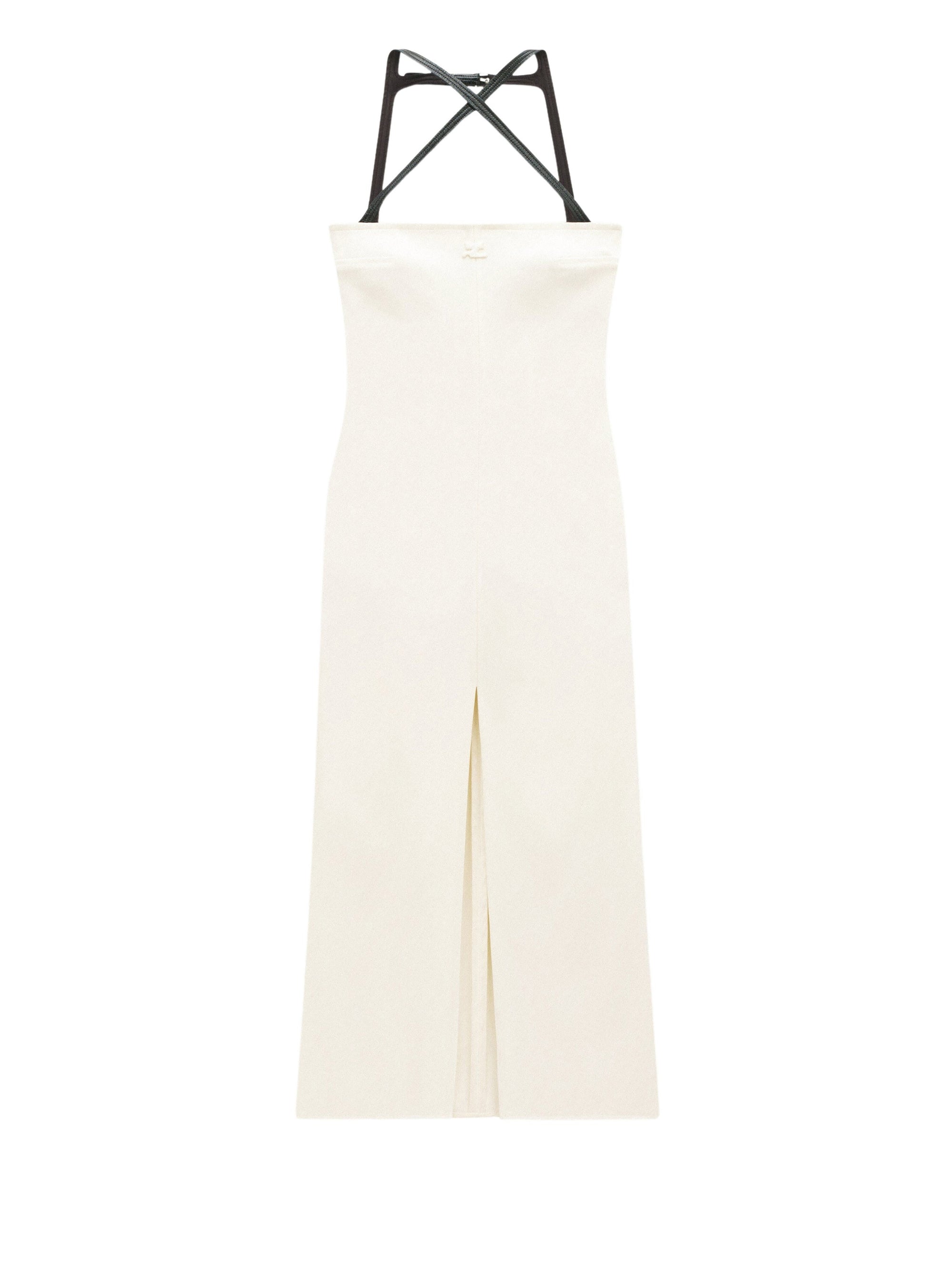 Cross double crepe long Dress - White