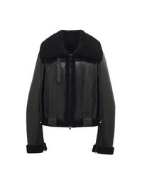 Wide collar wool Jacket - Black