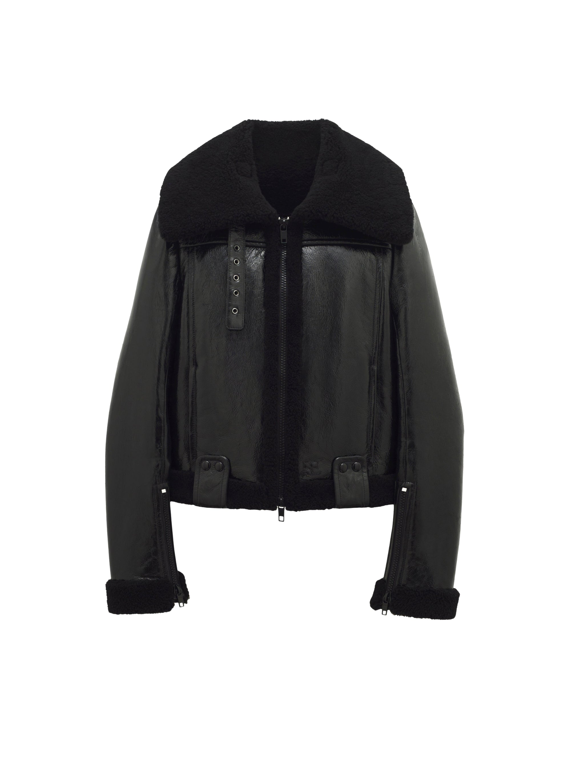 Wide collar wool Jacket - Black
