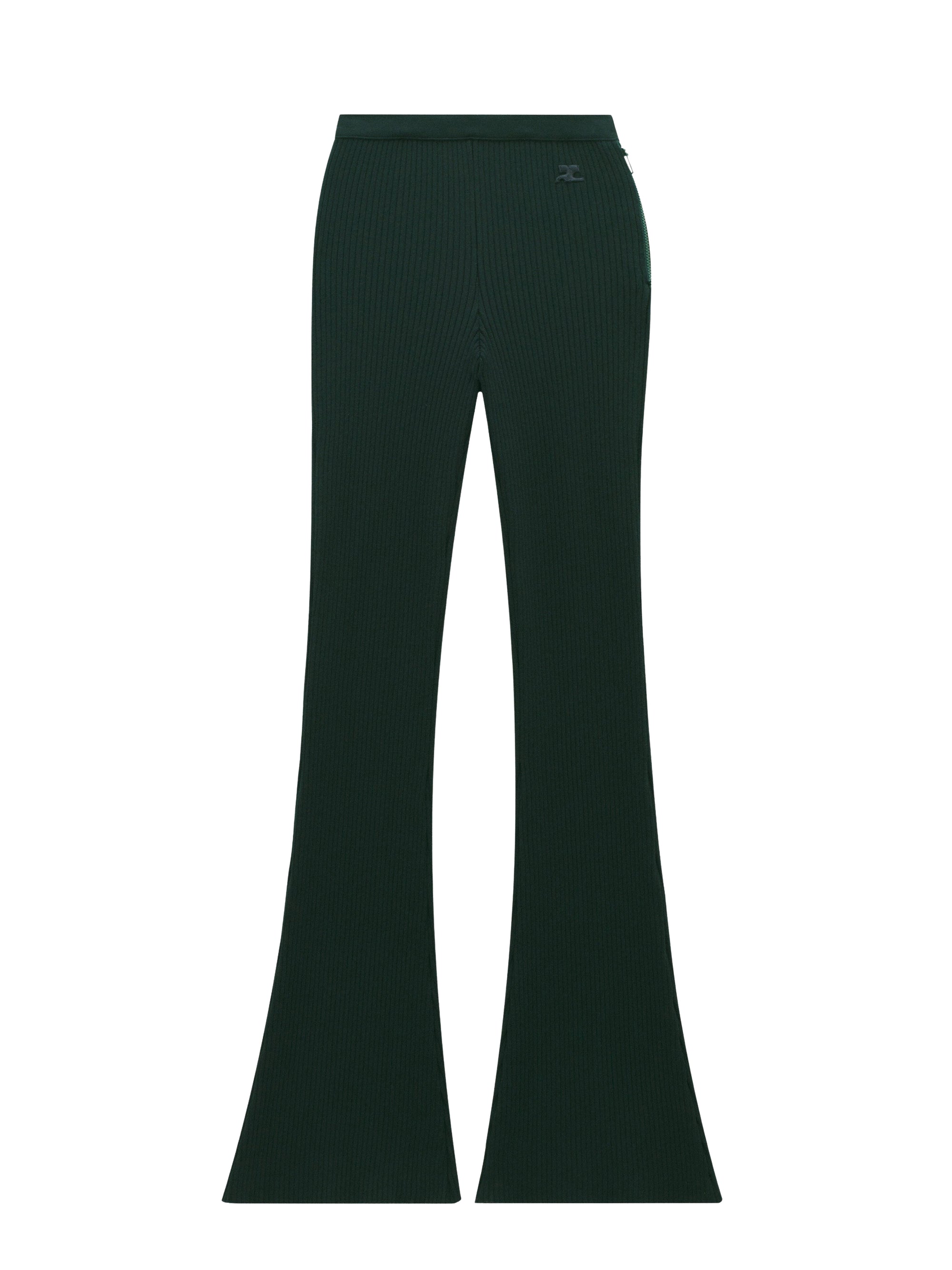 Iconic rib knit flare Pant - Dark Green