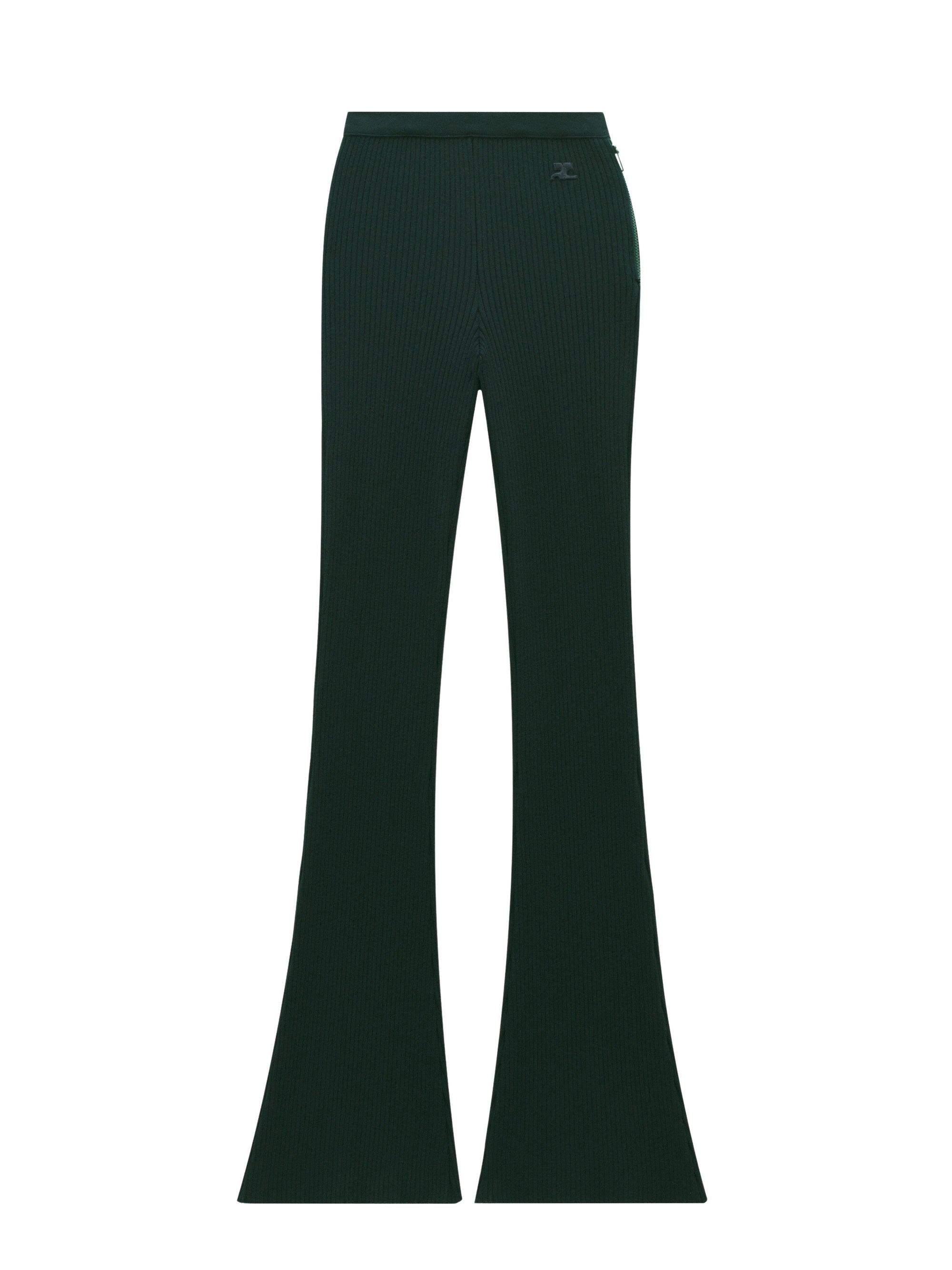 Iconic rib knit flare Pant - Green