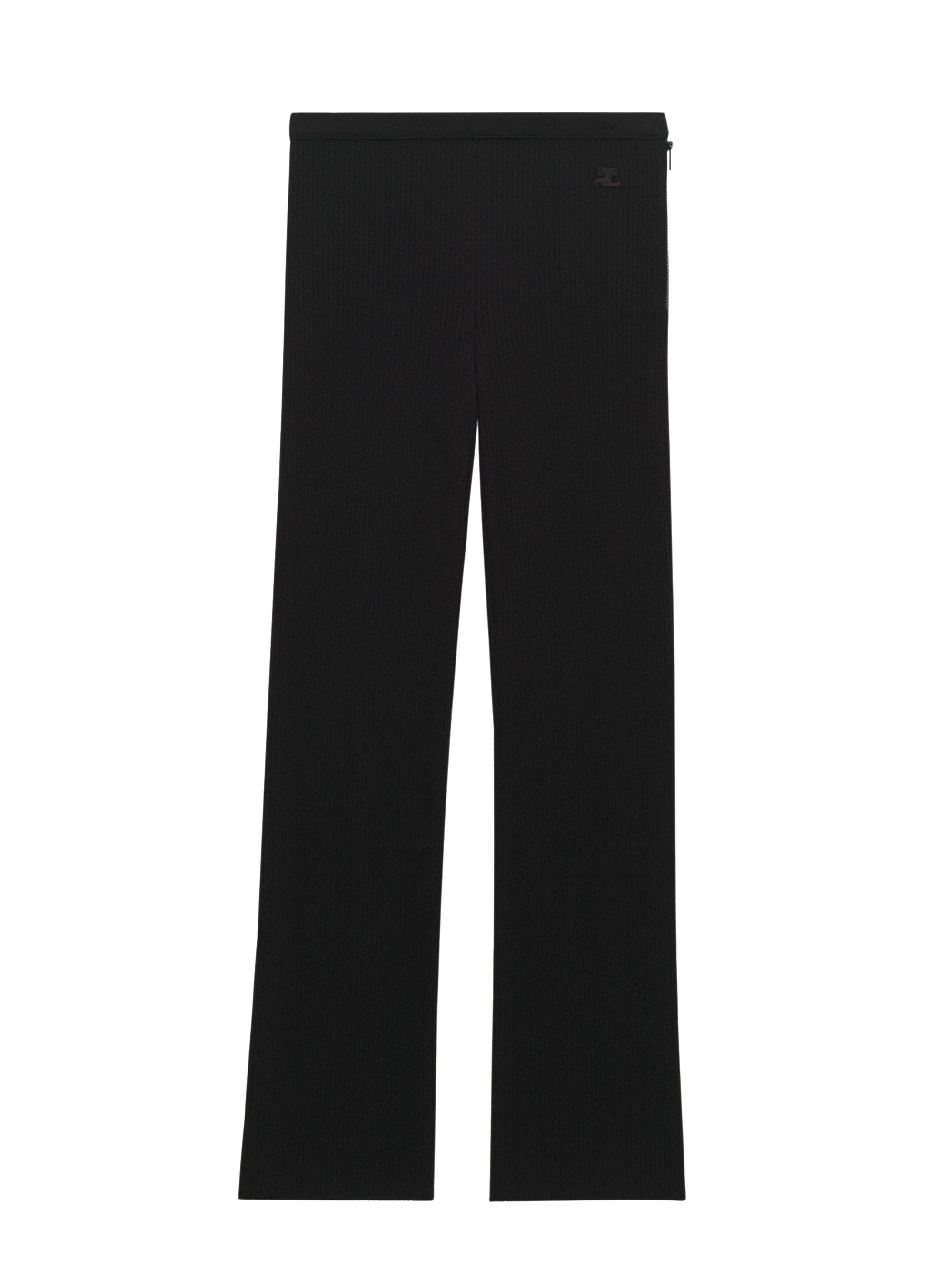 Rib knit straight Pant - Black