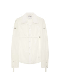 Mixed silk fluid strap Shirt - Heritage White