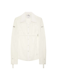 Mixed silk fluid strap Shirt - White