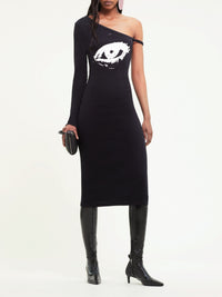 One sleeve printed long Dress - Black