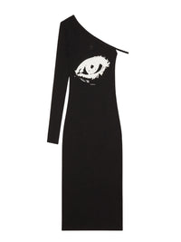 One sleeve printed long Dress - Black