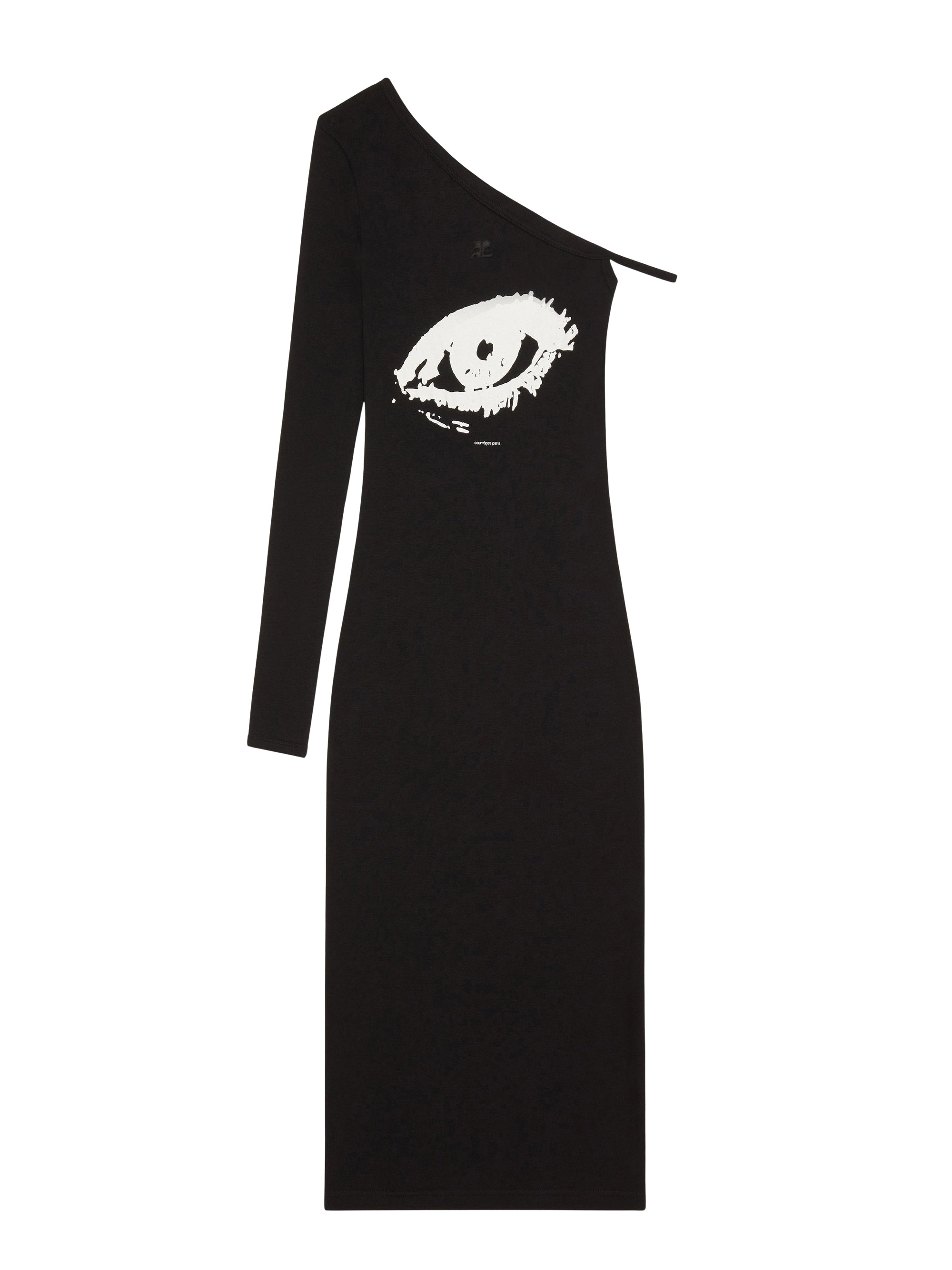One sleeve printed long Dress - Black