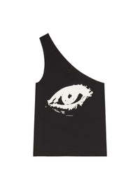 Asymetrical printed tank Top - Black