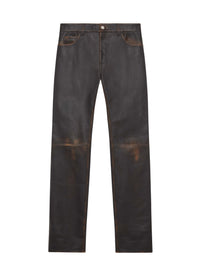 Used leather 5-pocket Pant - Brown