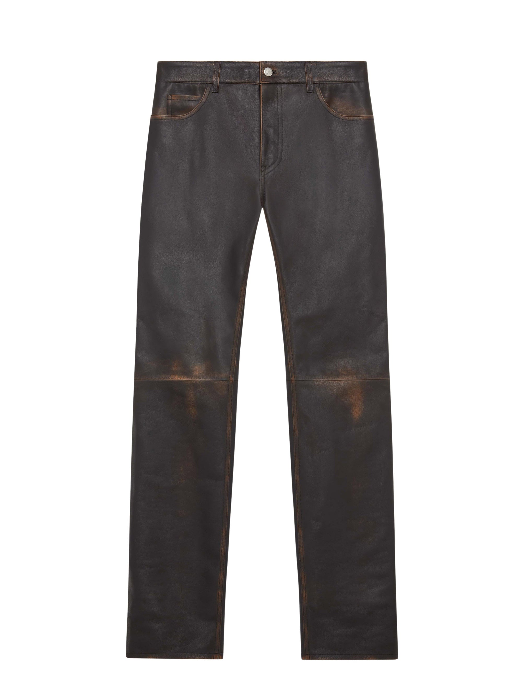 Used leather 5-pocket Pant - Brown