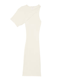 Long asymmetrical ribbed knit Dress - White