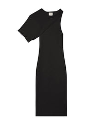 Long asymmetrical ribbed knit Dress - Black